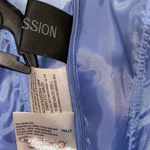 Impressions Sleeveless Light Blue Pleated Satin Formal Gown - Picture 6 of 9